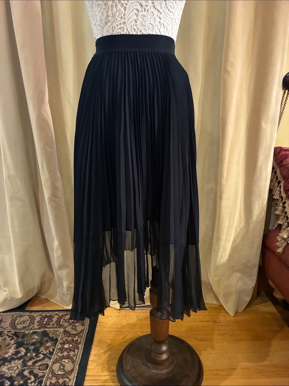 Pinko Black Pleated Accordion sheer Midi Skirt - Made in Italy